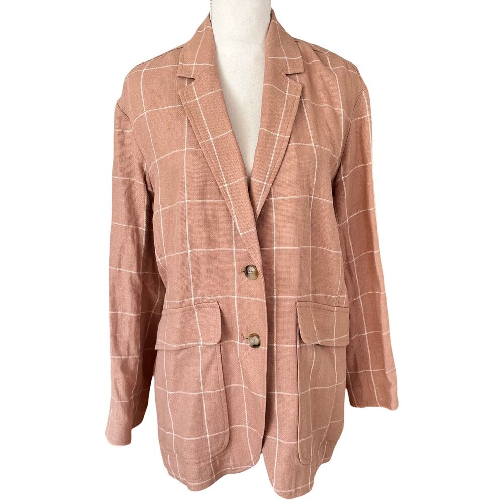 Madewell Womens Breezewoven Larsen Linen Blend Blazer Size M Orange Windowpane